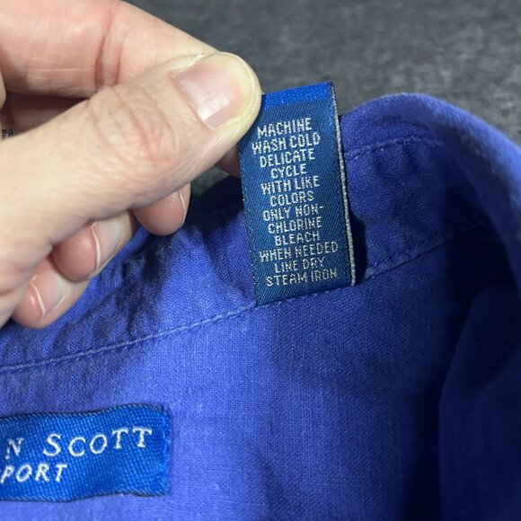 VTG Karen Scott Womens Button Up Blue Short Sleeve Linen Cotton Shirt Size XL - Picture 5 of 11